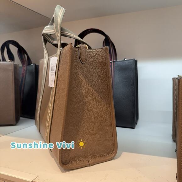 NWT Coach CBM10 Smith Tote Bag Pebble Leather And Webbing Gold/Dark Stone - Picture 4 of 7